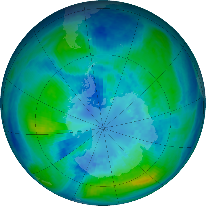 Antarctic ozone map for 06 April 2004